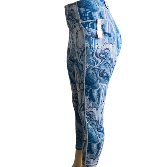 Victorias Secret On Point sport Leggings High-rise 7/8 length blue marble Swirl - Picture 4 of 5